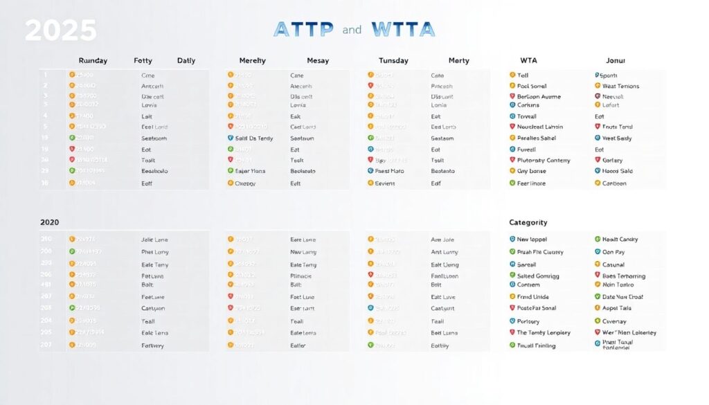 Теннис: разбивка календаря АТР и WTA на месяц - иллюстрация